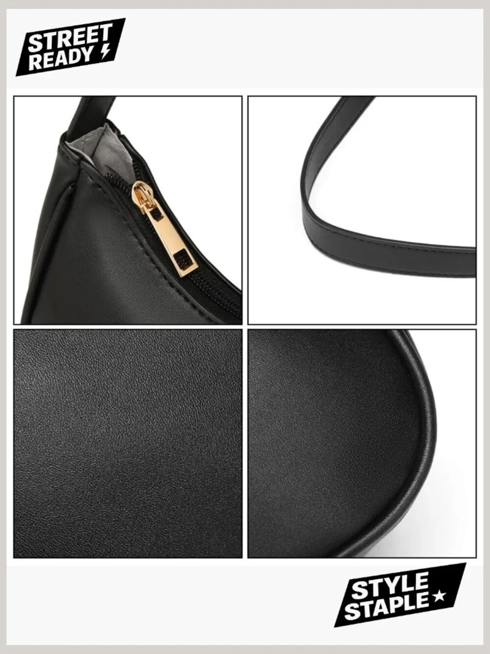 Vegan Leather Hobo Sling Tote Handbag with Zipper Closure - Retro Shoulder Bag - Picture 6 of 7